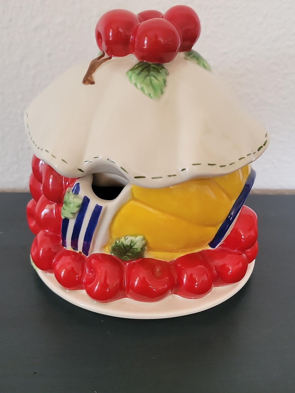 Vintage Department 56 Red Cherry Jam Jelly Jar Life Is Just A Bowl Of Cherries